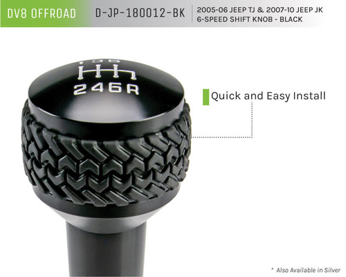 DV8 Offroad D-JP-180012-BK Manual Transmission Shift Knob for 2005-2010 Jeep Wrangler - Billet Aluminum