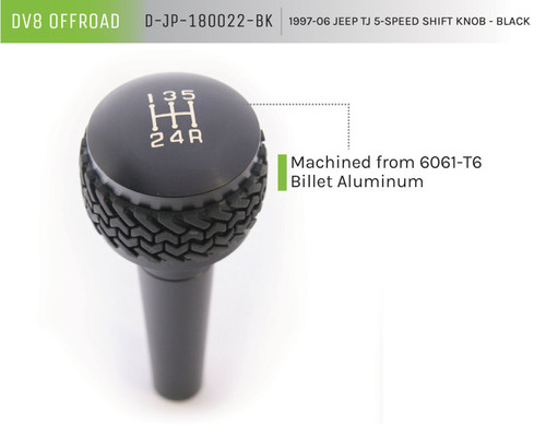 DV8 Offroad D-JP-180022-BK Manual Transmission Shift Knob for 1997-2006 Jeep Wrangler - Billet Aluminum
