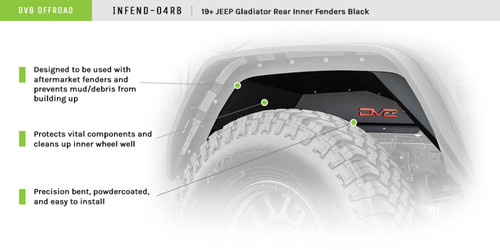DV8 Offroad INFEND-04RB Fender Liner for 2020-2021 Jeep Gladiator - Black Powder Coat