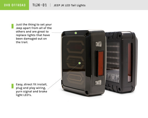DV8 Offroad TLJK-01 Tail Light for 2007-2018 Jeep Wrangler, Wrangler JK