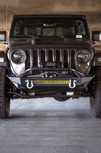 DV8 Offroad FBJL-11 FS-1 Series Stubby Winch Front Bumper for 2007-2021 Jeep Wrangler JK/JL, Gladiator - Micro-Texture Powder-Coat
