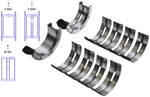 Enginetech BC289J.50 0.50mm Undersize Main Bearing Set for 1974-1990 Ford Mercury Merkur 2.0L/2.3L I4 - Complete OEM-Spec Main Bearing Set