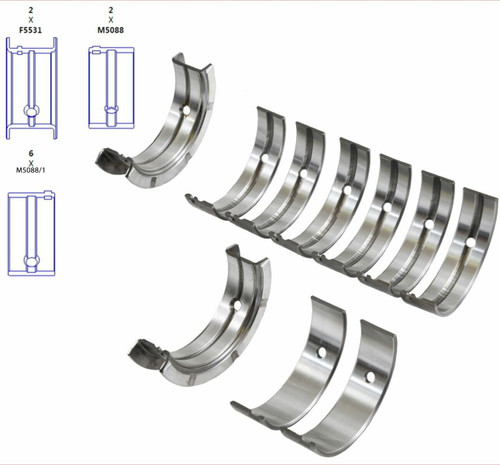 Enginetech BC408J.25 0.25mm Undersize Main Bearing Set for 1998-2003 Chevy GMC Pontiac 2.2L 134ci I4 - Complete OEM-Spec Main Bearing Set