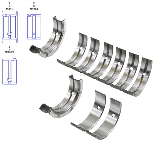 Enginetech BC408JSTD Standard Main Bearing Set for 1998-2003 Chevy GMC Pontiac Isuzu 2.2L 134ci I4 - Complete OEM-Spec Main Bearing Set