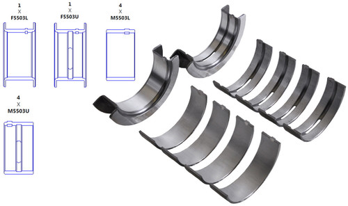 Enginetech BC293J.010 0.010 Undersize Main Bearing Set for 1970-1974 Ford Mercury 5.8L 351ci V8 - Complete OEM-Spec Main Bearing Set