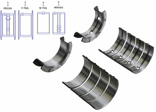 Enginetech BC297J.020 0.020 Undersize Main Bearing Set for 1962-1993 Chevy GMC Jeep 2.5L 151-153ci I4 - Complete OEM-Spec Main Bearing Set
