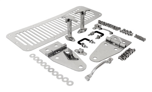 RT Off-Road RT34013 Stainless Hood Set for Jeep 78-86 CJ-5, CJ-7, CJ-8, 87-95 YJ Wrangler, Includes Hood Hinges, Hood Catches, Hood