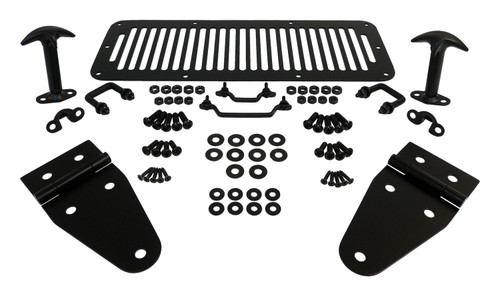 RT Off-Road RT34099 Matte Black Powder Coated Stainless Steel Hood Set for Jeep 1978-1983 CJ-5, 1978-1986 CJ-7, 1981-1986 CJ-8
