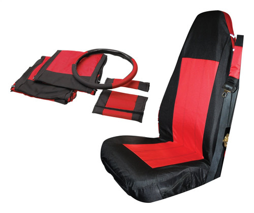 RT Off-Road SCP20030 Front Black/Red Seat Cover, Steering Wheel Covers, Seat Belt Pads for Jeep 2003-2006 TJ Wrangler