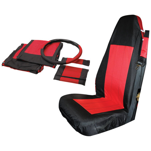 RT Off-Road SC10030 Seat Cover Set Front Left & Right - Fits 1987-2002 Jeep YJ, TJ Wrangler, Black & Red
