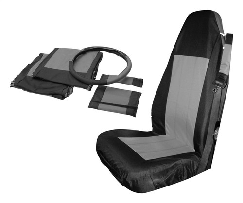 RT Off-Road SC10021 Front Seat Cover Set for 1987-2002 YJ, TJ Wrangler, Black & Gray, Includes 2 Front Black/Gray Polycanvas Seat