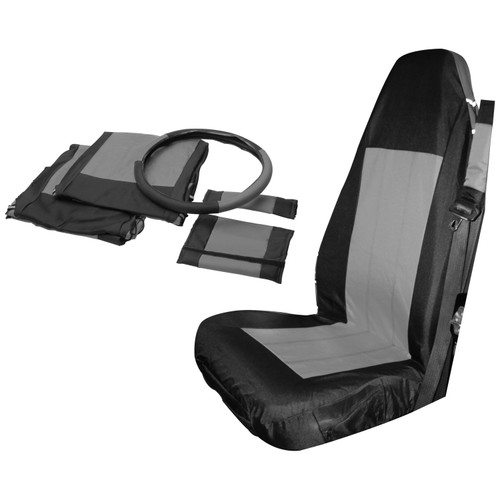 RT Off-Road SC10021 Seat Cover Set Front Left & Right - Fits 1987-2002 Jeep YJ, TJ Wrangler, Black & Gray