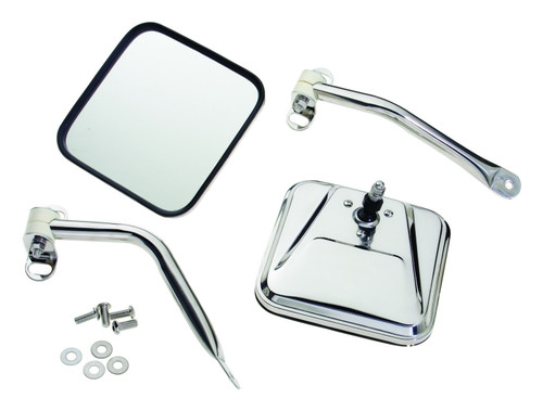 RT Off-Road RT30001 Stainless Side Mirror Kit for Jeep 1976-1986 CJ-5, CJ-7, CJ-8, YJ Wrangler, Includes Hardware, Attaches to Side