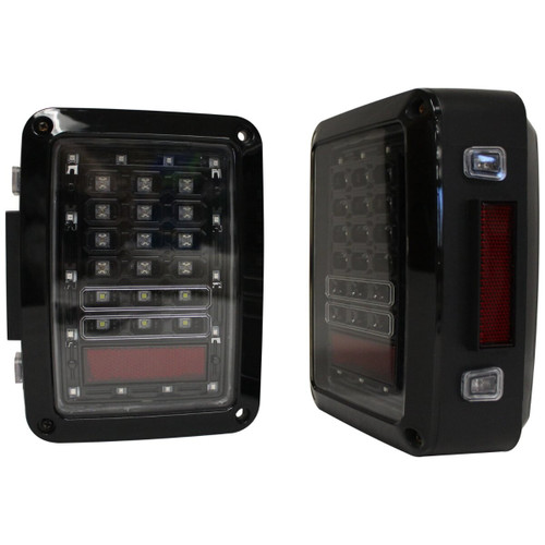 RT Off-Road RT28112 LED Tail Light Set w/ Clear Lenses w/ Black Bezels for 2007-18 Jeep JK Wrangler, Red LEDs