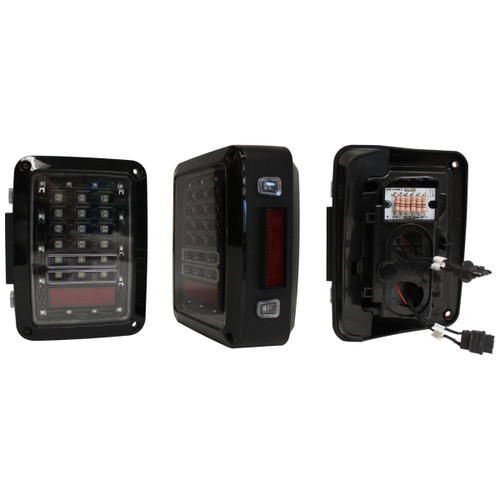 RT Off-Road RT28112 LED Tail Light Set w/ Clear Lenses w/ Black Bezels for 2007-18 Jeep JK Wrangler, Red LEDs