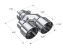 MBRP 3in ID / Dual 4in OD Out Staggered L 9.37in / R 9.87in Single Wall T304 SS Univ Exhaust Tip