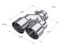 MBRP 3in ID / Dual 4in OD Out Staggered L 9.87in / R 9.37in Single Wall T304 SS Univ Exhaust Tip