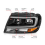 ANZO Crystal Headlights w/ Light Bar Black Housing for Jeep Grand Cherokee