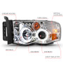 ANZO Projector Headlights w/ Halo Chrome Clear Amber for Dodge Ram 1500 | 111491