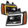 ANZO Projector Headlights w/ Plank Style Design Black w/ Amber for Chevy Tahoe