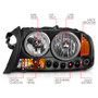 ANZO Crystal Headlights Black 1pc for Dodge Dakota | 111085