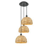 Woven Rattan 3 Light Cord Hung Multi Pendant 33X18.5 Inch by Innovations - 113B-3P-RBD-12