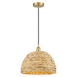 Woven Rattan 1 Light Cord Hung Mini Pendant 15.75 Inch Wide by Innovations - 616-1P-RBD-16