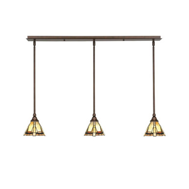 3 Light Stem Hung Linear Pendalier 7.25 x 38.5 Inch by Toltec 36-BRZ-9345 - 36-BRZ-9345