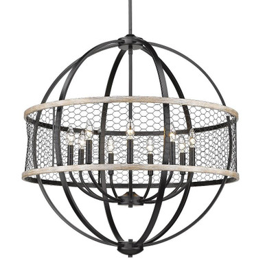 Roost 9 Light Large Chandelier by Golden - 3170-9 BLK-CW