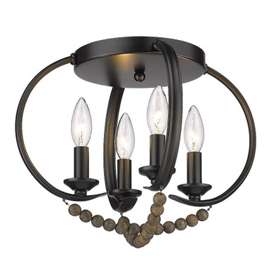 Flori 4 Light 14.5 Inch Wide Semi Flush Mount by Golden - 8320-FM BLK-EWB