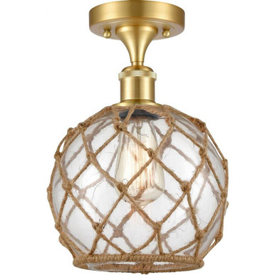 Farmhouse Rope 1 Light 8 Inch Wide Steel Semi Flush Mount by Innovations - 516-1C-SG-G122-8RB