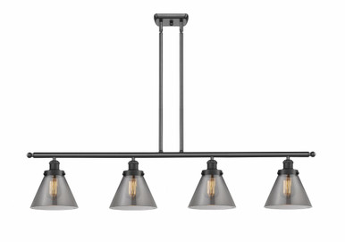 Cone 4 Light Stem Hung Island 10 Inch Tall and 48 Inch Wide by Innovations - 916-4I-BK-G43