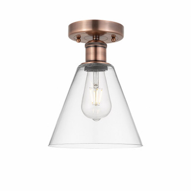 Berkshire Glass 1 Light Semi Flush Mount 12 InchX8 Inch Wide by Innovations - 616-1F-AC-GBC-82