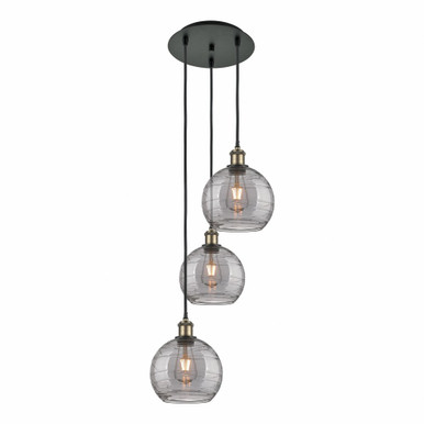 Athens Deco Swirl 3 Light Cord Hung Multi Pendant 30.38X14.5 by Innovations - 113B-3P-BAB-G1213-8SM