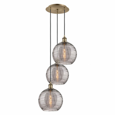 Athens Deco Swirl 3 Light Cord Hung Multi Pendant 35.63X16.5 by Innovations - 113B-3P-AB-G1213-10SM