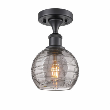 Athens Deco Swirl 1 Light 6 Inch Wide Semi Flush Mount by Innovations - 516-1C-BK-G1213-6SM