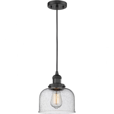 Bell 1 Light Cord hung Mini Pendant 8.88 X 7.75 Inch Wide by Innovations - 201C-BK-G74