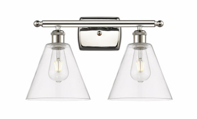 Berkshire Glass 2 Light Bath Vanity 11 Inch and 18 Inch Wide by Innovations - 516-2W-PN-GBC-82