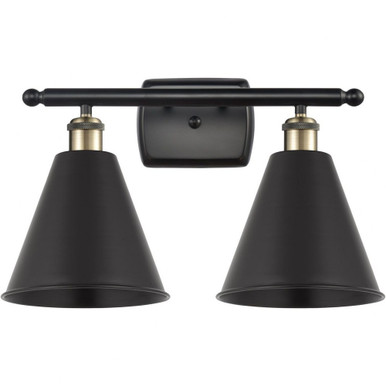 Ballston Cone 2 Light Vanity Light by Innovations - 516-2W-BAB-MBC-8-BK