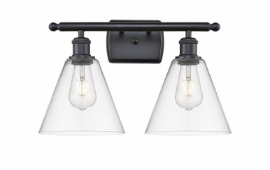 Berkshire Glass 2 Light Bath Vanity 11 Inch and 18 Inch Wide by Innovations - 516-2W-BK-GBC-82