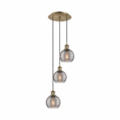 Athens Deco Swirl 3 Light Cord Hung Multi Pendant 25.13 Inch by Innovations - 113B-3P-AB-G1213-6SM