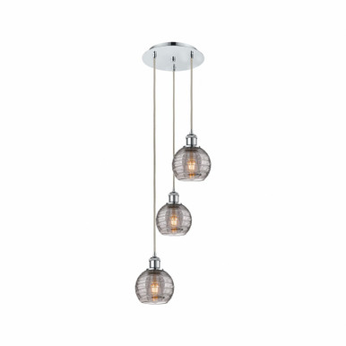 Athens Deco Swirl 3 Light Cord Hung Multi Pendant 25.13 Inch by Innovations - 113B-3P-PC-G1213-6SM