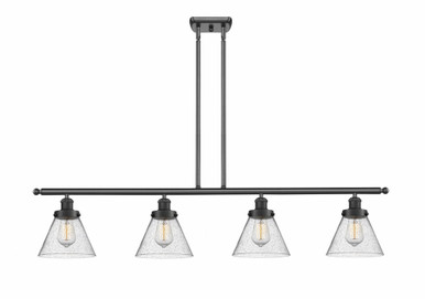 Cone 4 Light Stem Hung Island 10 Inch Tall and 48 Inch Wide by Innovations - 916-4I-BK-G44
