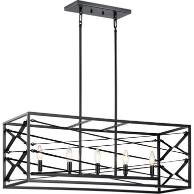 Sevan 5 Light Caged Linear Chandelier by Kichler - 52140bk