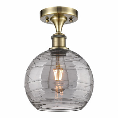Athens Deco Swirl 1 Light 8 Inch Wide Semi Flush Mount by Innovations - 516-1C-AB-G1213-8SM