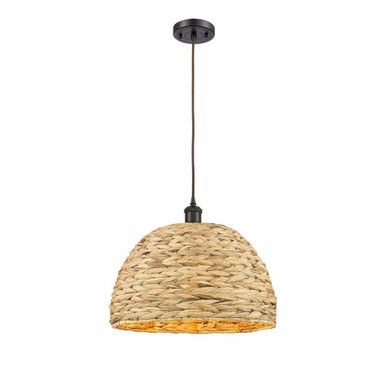 Woven Ratan 1 Light Medium Pendant 15.75 Inch Wide by Innovations - 516-1P-OB-RBD-16-NAT