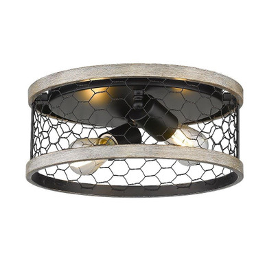 Bailey 2 Light 11 Inch Wide Flush Mount by Golden - 3171-FM11 BLK-CW