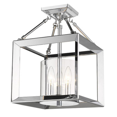 Smyth 3 Light Semi Flush Mount 16.5 Inch Tall and 11.75 Inch Wide by Golden - 2074-SF CH-CLR