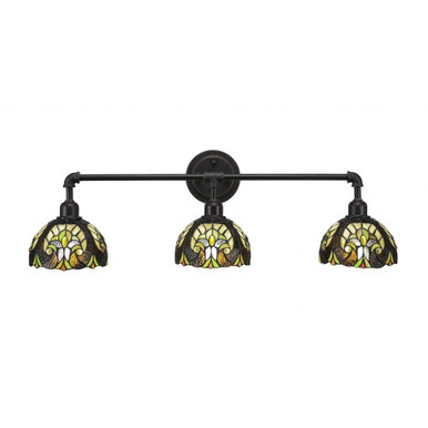 Vintage 3 Light Art Glass Vanity Light 33.25 Inch Length by Toltec - 183--105-3325