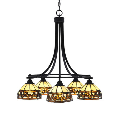 Paramount 5 Light Medium Chandelier with Roman Jewel Art Glass by Toltec - 3415-MB-9975